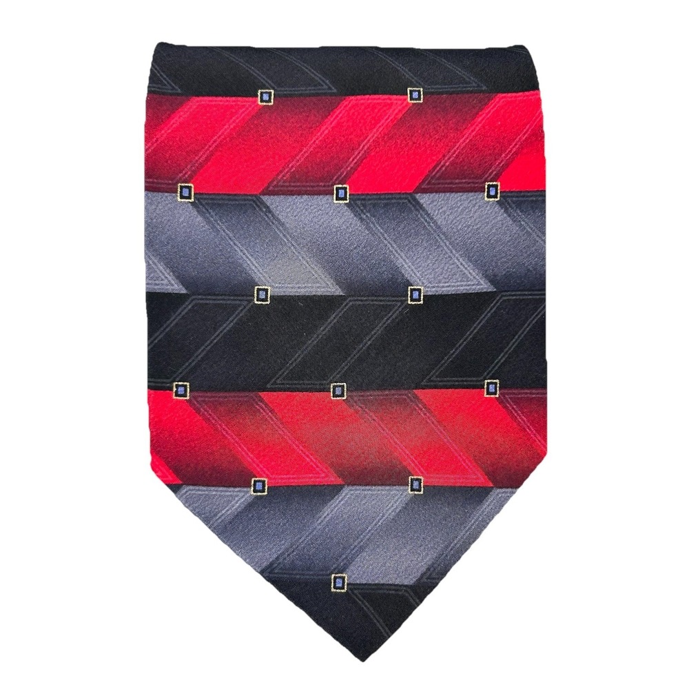 Alexander Julian Colours Silk Tie‎ Red Black Gray Geometric 58.5" x 3.75"